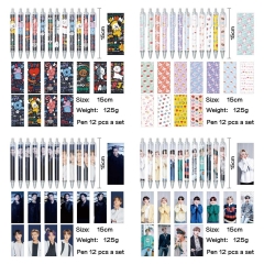 BTS 动漫明星周边印花圆珠笔中性笔(12个一套）