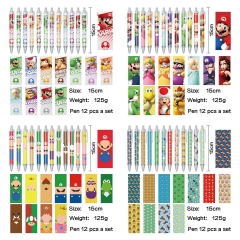 超级马里奥 动漫明星周边印花圆珠笔中性笔(12个一套）