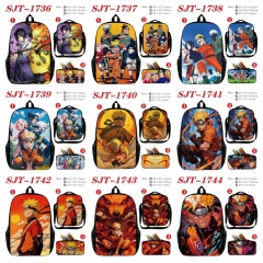 10 Styles Naruto Cartoon Canvas Anime Backpack Bag+Lunch Bag+Pencil Bag Set