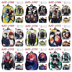 12 Styles Jujutsu Kaisen Cartoon Canvas Anime Backpack Bag+Lunch Bag+Pencil Bag Set