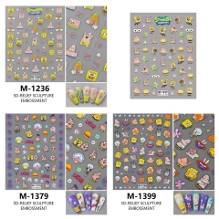 Redanco新款5D浮雕美甲贴纸卡通海绵宝宝立体背胶指甲贴花M-1399