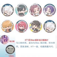 58mm 2 Styles 8PCS/SET Blue Lock Cartoon Pin Anime Tinplate Brooch