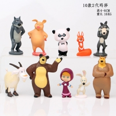4-6CM 10PCS/SET Masha & The Bear Cartoon Toys Statue Anime Figures