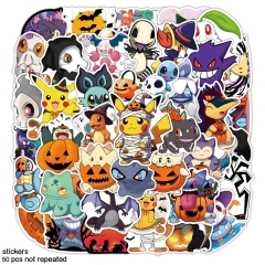 50张万圣节宝可梦变装贴纸万圣夜Halloween卡通手账派对防水贴纸