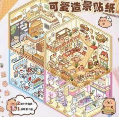 韩系卡通造景贴纸可爱视觉3D立体小屋小红书解压造景场景手帐贴纸