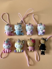 8pcs/set Hello Kitty Cartoon Anime PVC Figure Phone Strap