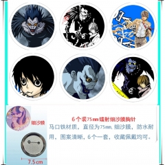 75mm 6PCS/SET Death Note Cartoon Pin Anime Tinplate Brooch