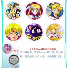 75mm 6PCS/SET Pretty Soldier Sailor Moon Cartoon Pin Anime Tinplate Brooch
