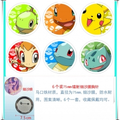 2 Styles 75mm 6PCS/SET Pokemon Cartoon Pin Anime Tinplate Brooch