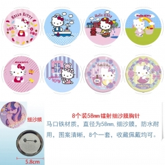 58mm 8PCS/SET Hello Kitty Cartoon Pin Anime Tinplate Brooch