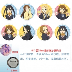 轻音少女 8款一套圆形镭射细沙膜胸针58mm