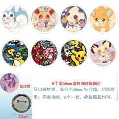 58mm 8PCS/SET Pokemon Cartoon Pin Anime Tinplate Brooch