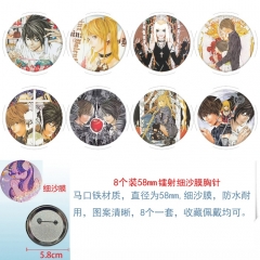 58mm 8PCS/SET Death Note Cartoon Pin Anime Tinplate Brooch
