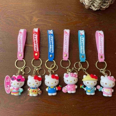 6 Styles Hello Kitty Cartoon PVC Anime Figures Keychain