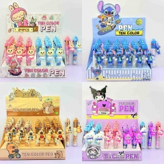 24支）新款拉布布史迪仔奇卡皮巴拉吊坠公仔十色多色按动圆珠笔学生奖品