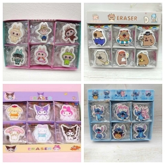 4 Styles 30pcs/set POP MART Labubu Capybara Cartoon Anime Eraser Stationery