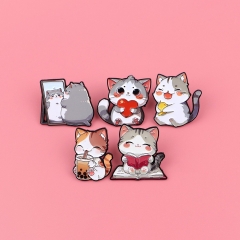 5 Styles Cute Cat Cartoon Pin Anime Alloy Brooch