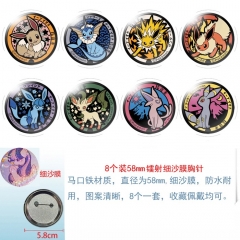 3 Styles 58mm 8PCS/SET Pokemon Cartoon Pin Anime Tinplate Brooch