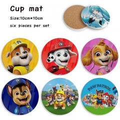 6pcs/set Paw Patrol Snow Slide Cartoon Ceramics Cup Mat Anime Coaster