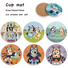 6pcs/set Bluey Cartoon Ceramics Cup Mat Anime Coaster