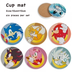 6pcs/set Sonic the Hedgehog Cartoon Ceramics Cup Mat Anime Coaster