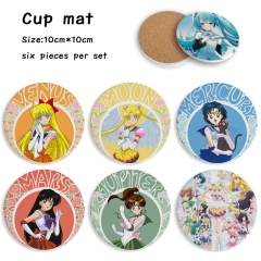 6pcs/set Pretty Soldier Sailor Moon Cartoon Ceramics Cup Mat Anime Coaster