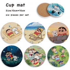 6pcs/set Crayon Shin-chan Cartoon Ceramics Cup Mat Anime Coaster
