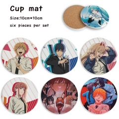 6pcs/set Chainsaw Man Cartoon Ceramics Cup Mat Anime Coaster