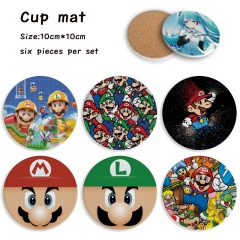 6pcs/set Super Mario Bro Cartoon Ceramics Cup Mat Anime Coaster
