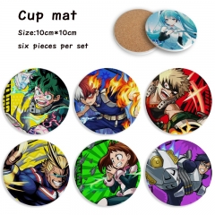 6pcs/set My Hero Academia Cartoon Ceramics Cup Mat Anime Coaster