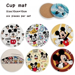 6pcs/set Mickey Minnie Mouse Cartoon Ceramics Cup Mat Anime Coaster