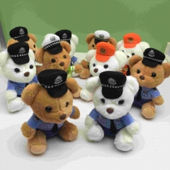 14CM/10个交警小熊卡通毛绒玩具公仔包包钥匙扣卡通挂件
