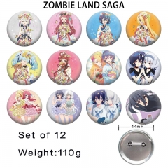 12PCS/SET 44mm ZOMBIE LAND SAGA Cartoon Pin Anime Tinplate Brooch