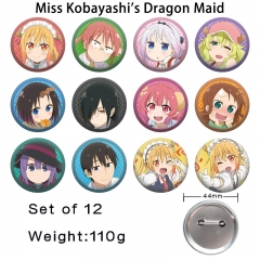 12PCS/SET 44mm Miss Kobayashi's Dragon Maid Cartoon Pin Anime Tinplate Brooch