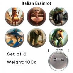2 Styles 6PCS/SET 75mm Italian Brainrot Cartoon Pin Anime Tinplate Brooch