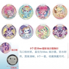 58mm 小马宝莉 8款一套圆形镭射细沙膜胸针