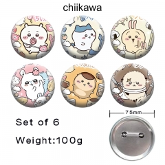 2 Styles 6PCS/SET 75mm Chiikawa Cartoon Pin Anime Tinplate Brooch