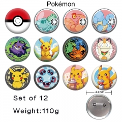 2 Styles 12PCS/SET 44mm Pokemon Cartoon Pin Anime Tinplate Brooch