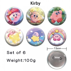 6PCS/SET 75mm Kirby Cartoon Pin Anime Tinplate Brooch