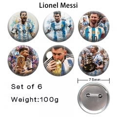 6PCS/SET 75mm Lionel Messi Cartoon Pin Anime Tinplate Brooch