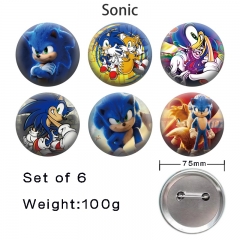 2 Styles 6PCS/SET 75mm Sonic the Hedgehog Cartoon Pin Anime Tinplate Brooch
