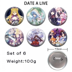 2 Styles 6PCS/SET 75mm Date A Live Cartoon Pin Anime Tinplate Brooch