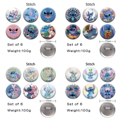 4 Styles 6PCS/SET 75mm Lilo & Stitch Cartoon Pin Anime Tinplate Brooch