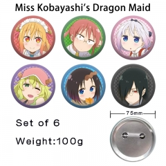2 Styles 6PCS/SET 75mm Miss Kobayashi's Dragon Maid Cartoon Pin Anime Tinplate Brooch