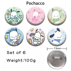 6PCS/SET 75mm Sanrio Pochacco Cartoon Pin Anime Tinplate Brooch