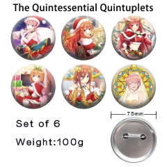 6PCS/SET 75mm The Quintessential Quintuplets Cartoon Pin Anime Tinplate Brooch