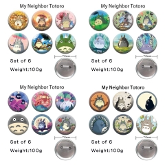 5 Styles 6PCS/SET 75mm My Neighbor Totoro Cartoon Pin Anime Tinplate Brooch