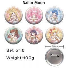 3 Styles 6PCS/SET 75mm Pretty Soldier Sailor Moon Cartoon Pin Anime Tinplate Brooch