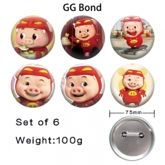 2 Styles 6PCS/SET 75mm GG Bond Cartoon Pin Anime Tinplate Brooch