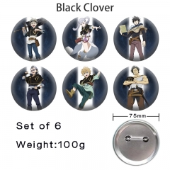 3 Styles 6PCS/SET 75mm Black Clover Cartoon Pin Anime Tinplate Brooch
